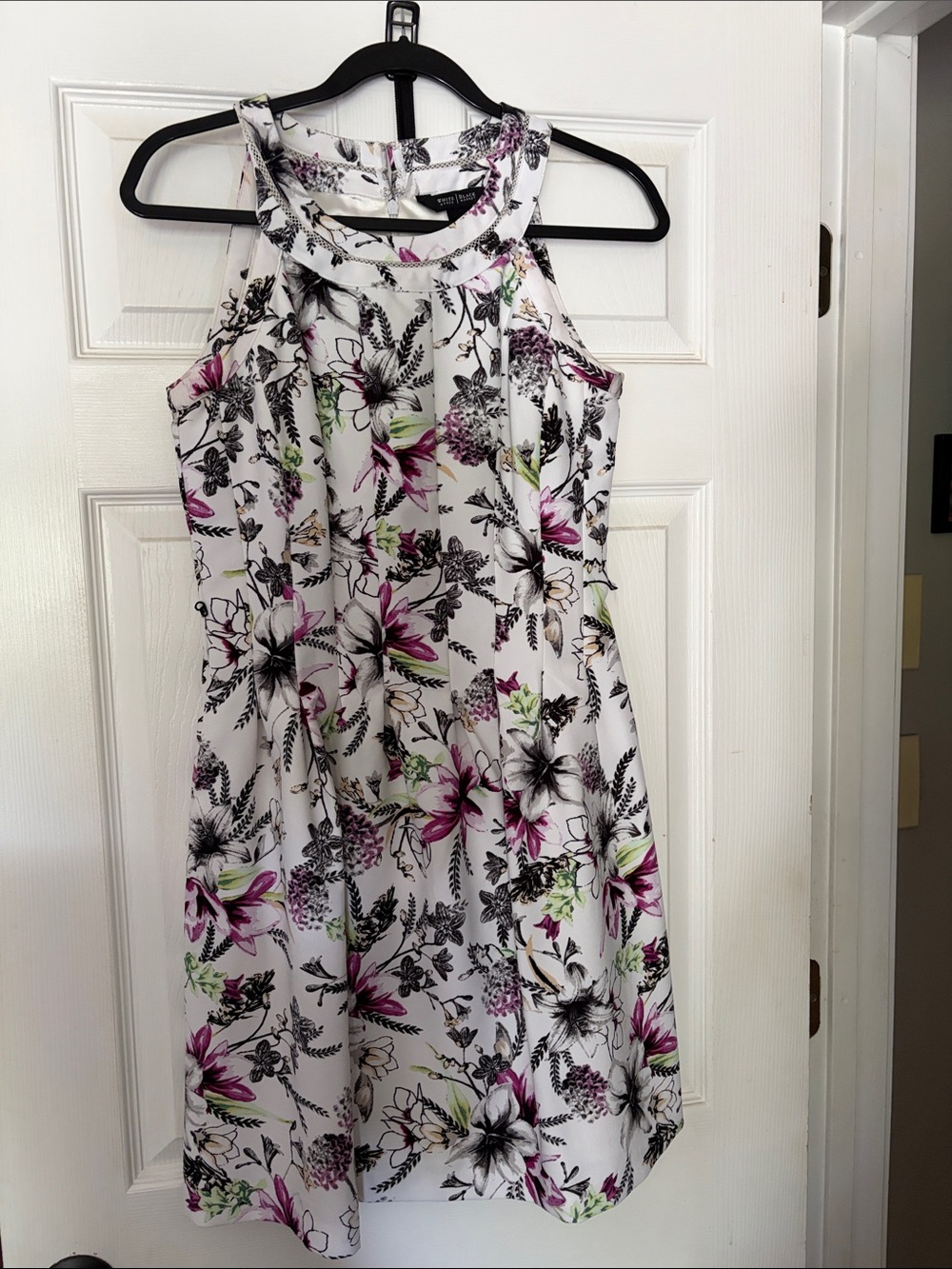 New York & Company White Floral Halter Dress with Pink Accents